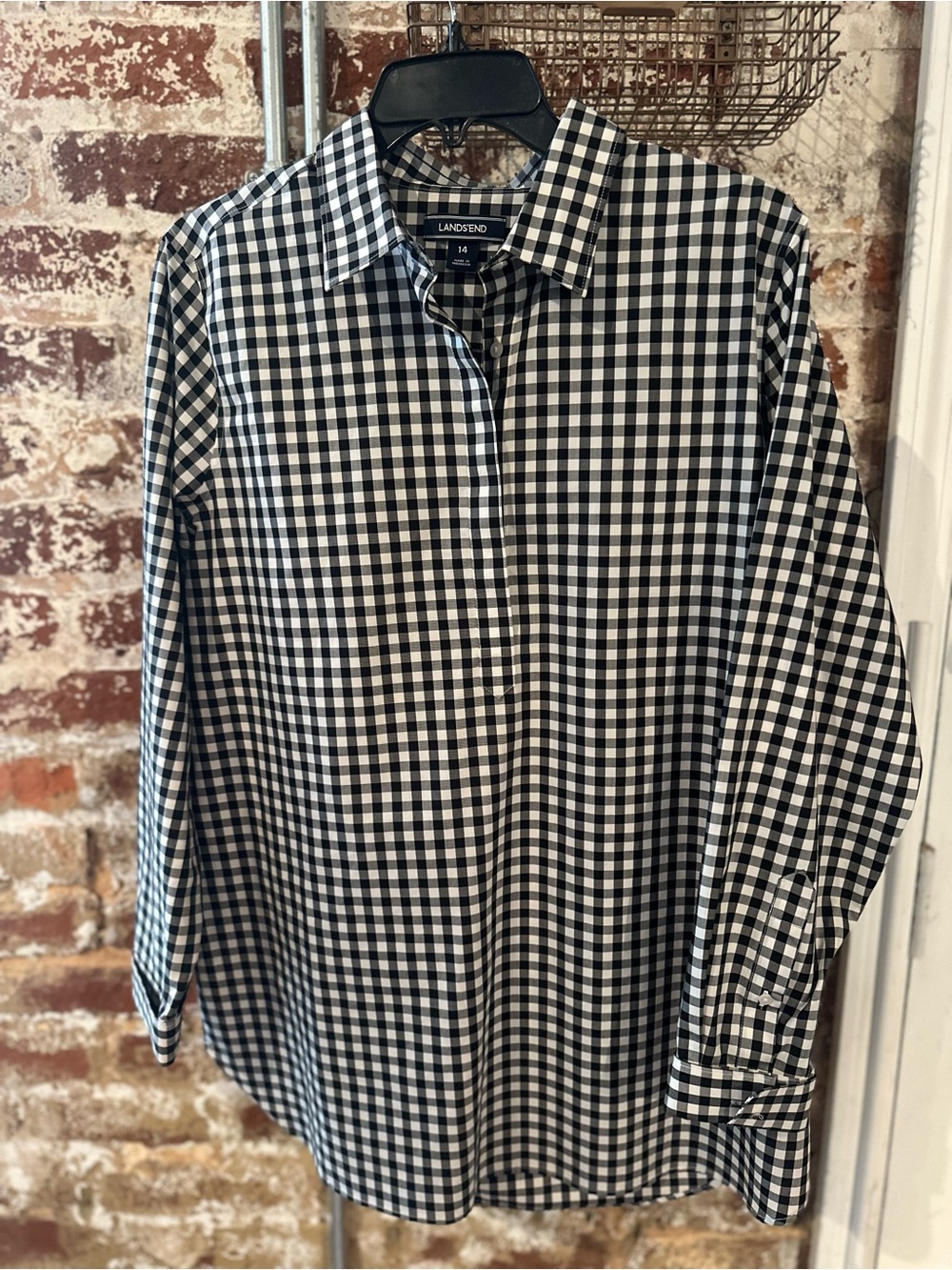 NWOT Lands' End Women’s Black & White Gingham Button-Down Tunic Shirt